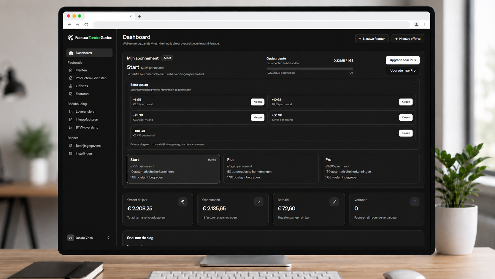 FactuurZonderGedoe dashboard